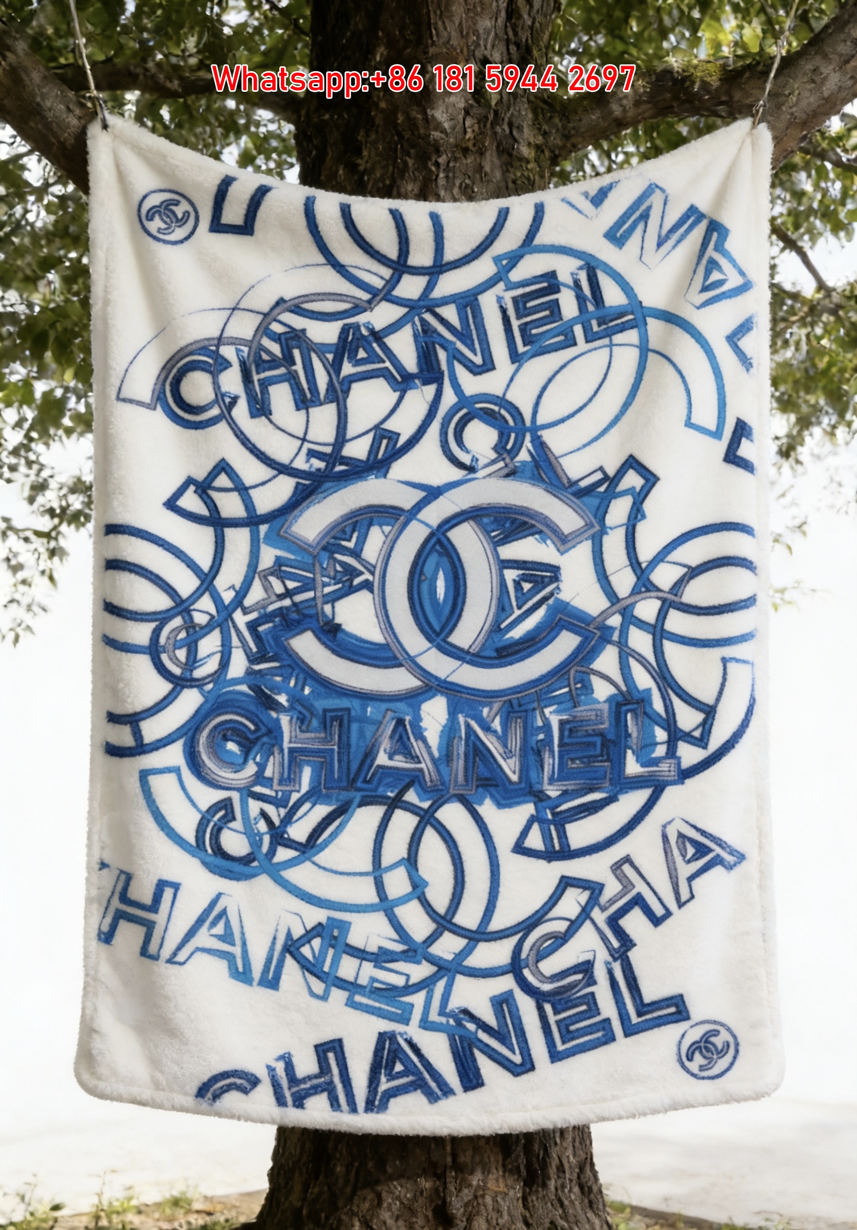 Chanel Blue Graffiti Flannel Sofa Throw Blanket IMG_6697